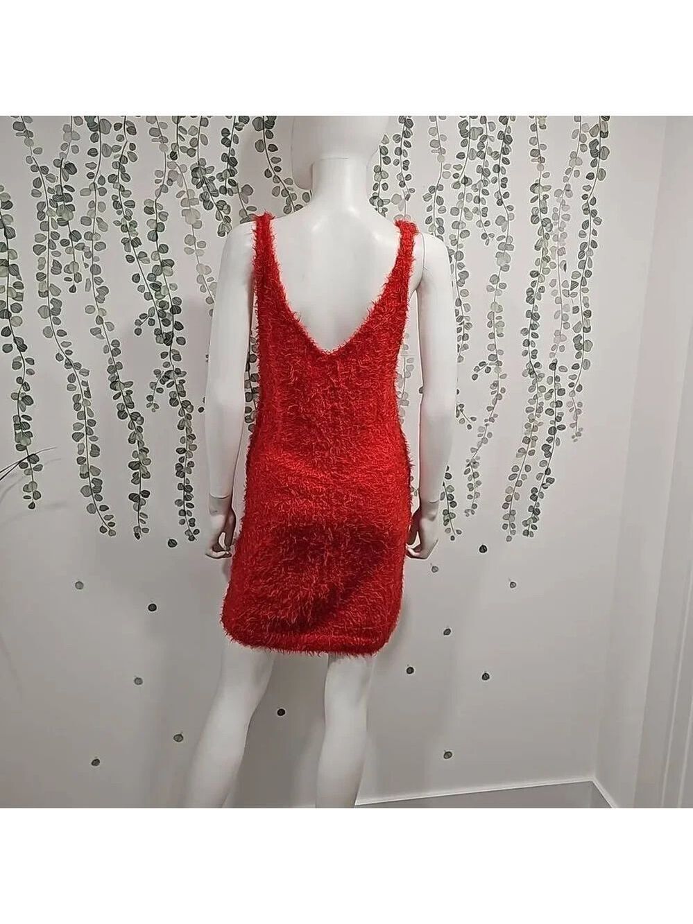 Farm Rio Soft Solid Red Fuzzy Mini Tank Dress Size M - Picture 5 of 9